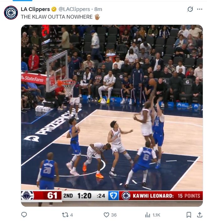 伦纳德连续55场20+助快船掀翻独行侠